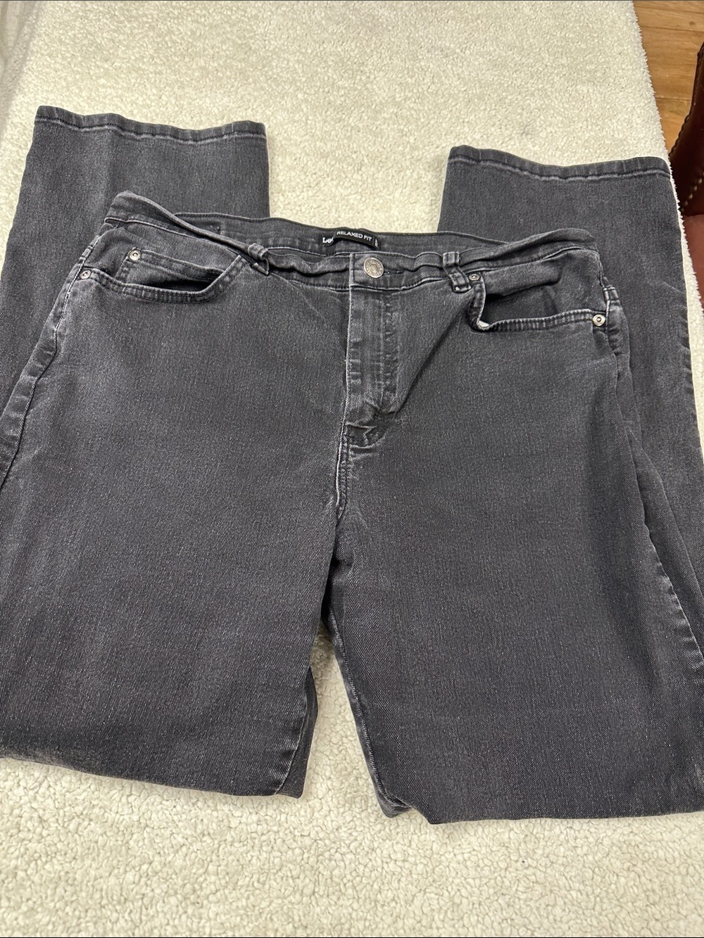 Lee Relaxed Fit black stretchy Thick Denim straight leg jeans sz 16 medium